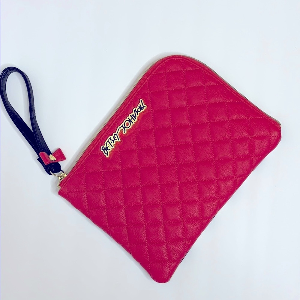 Betsey Johnson | Red Plush Striped Wristlet | Black & White Stripes Pouch